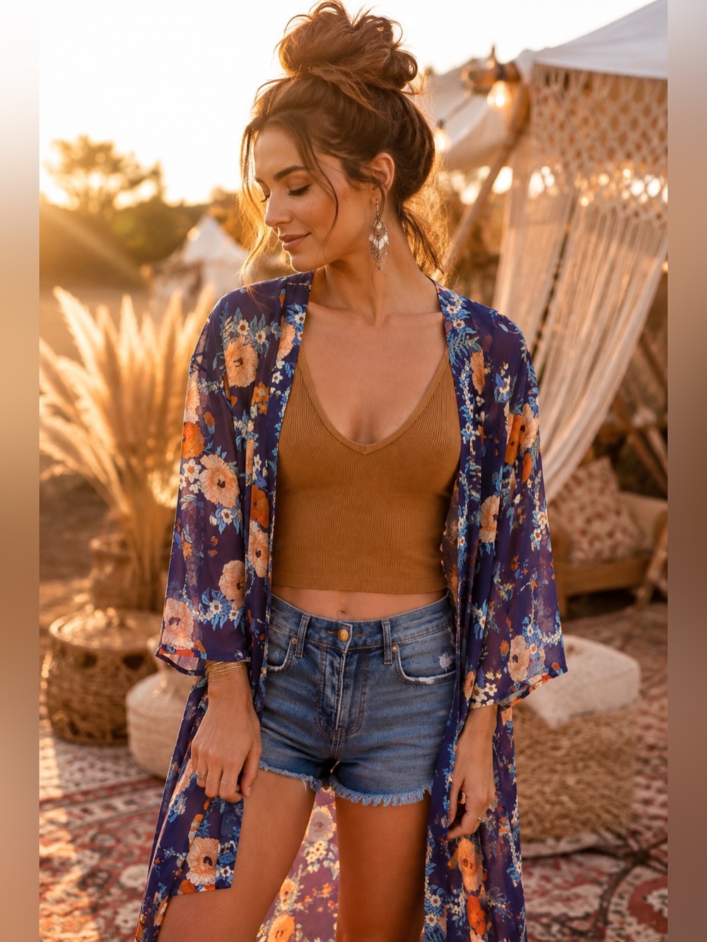 Bundle | Floral Kimono (os), Free People Tank (m)